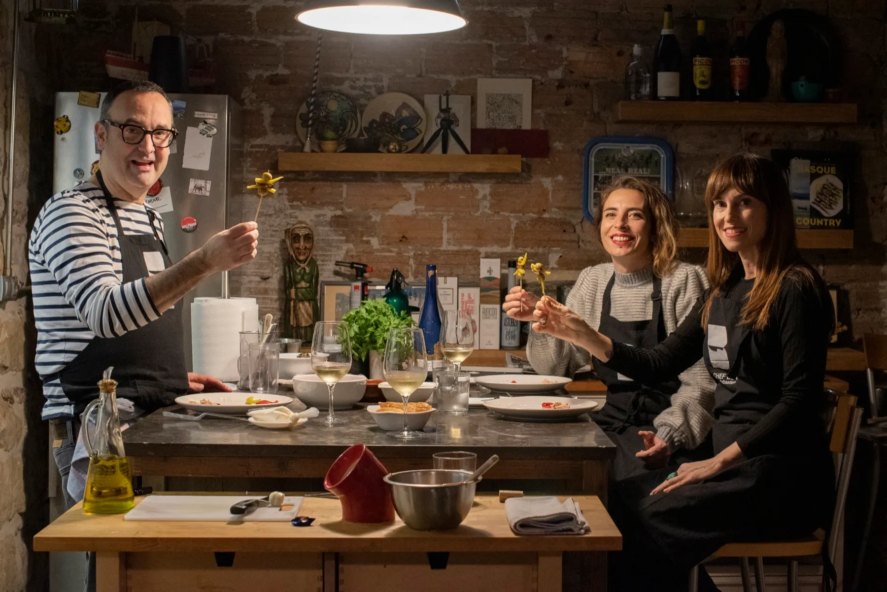Sharing a meal around a communal table