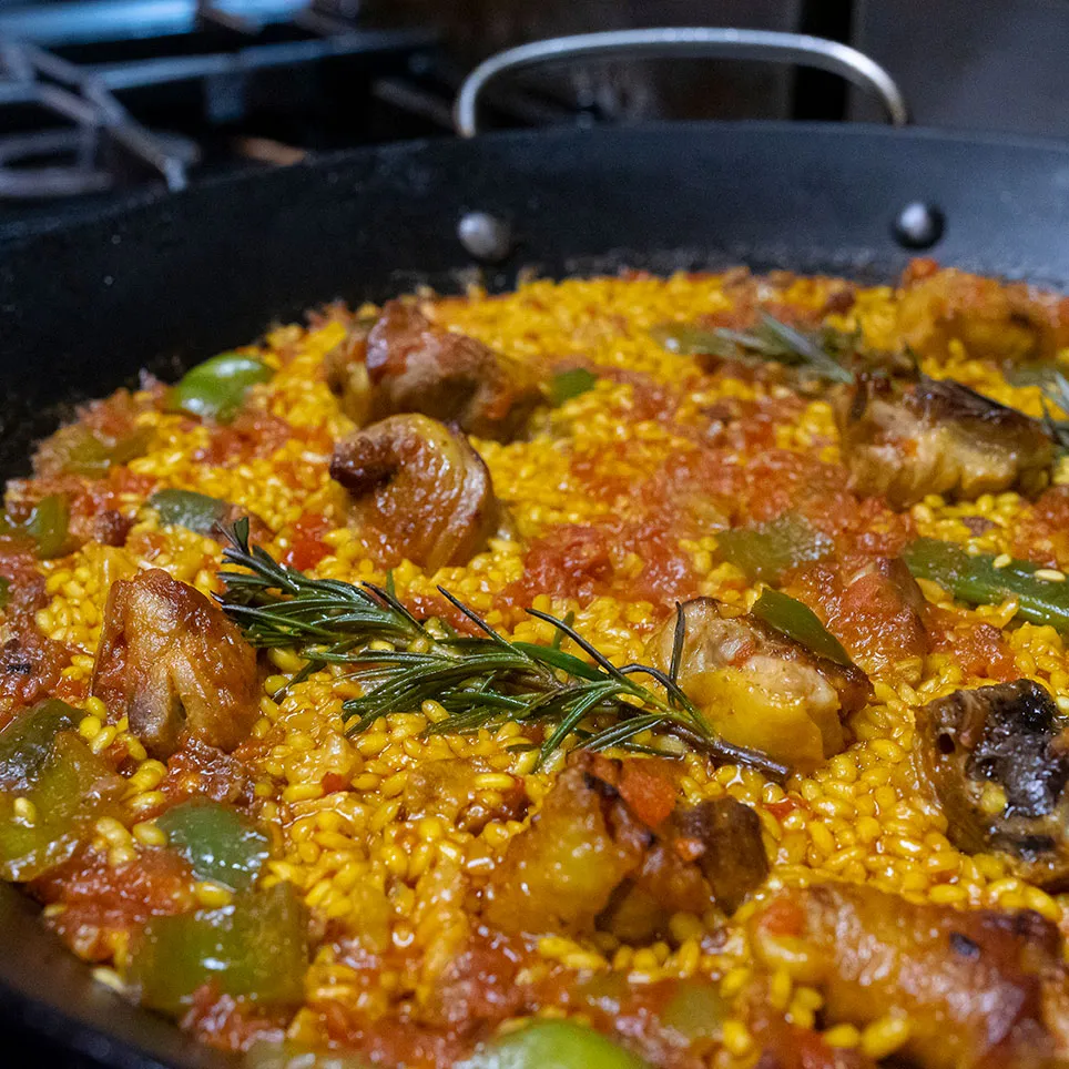 Paella prepared at Chef Ben's cooking class in San Sebastián